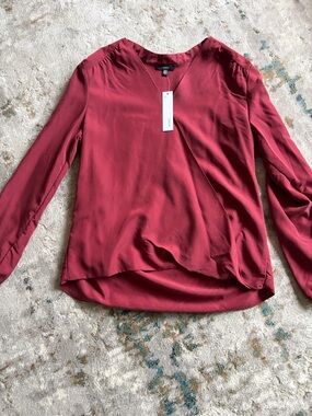 DREW Wine Red V-Neck Long Sleeve Blouse